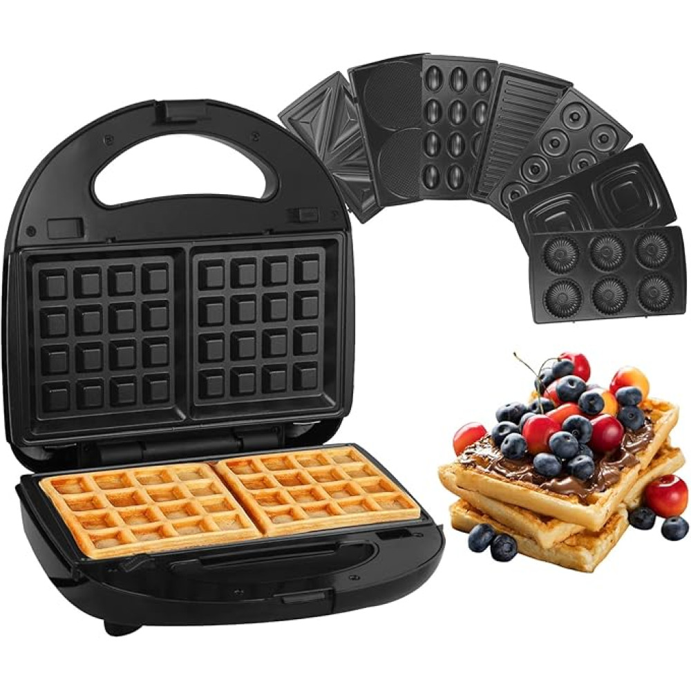 Appareil Multifonction Sandwich & Gaufrier – Machine à Snacks avec Plaques Interchangeables 6 en 1